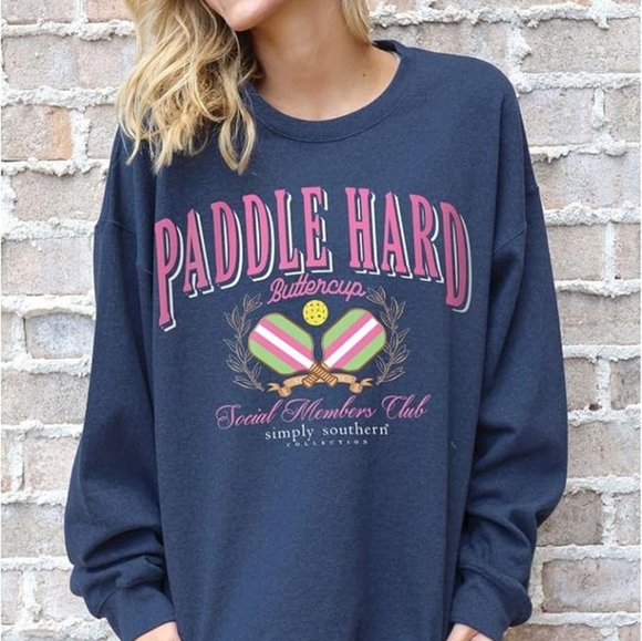 NWT Navy Paddle Hard Sweatshirt Simply Southern M/L - Picture 1 of 6